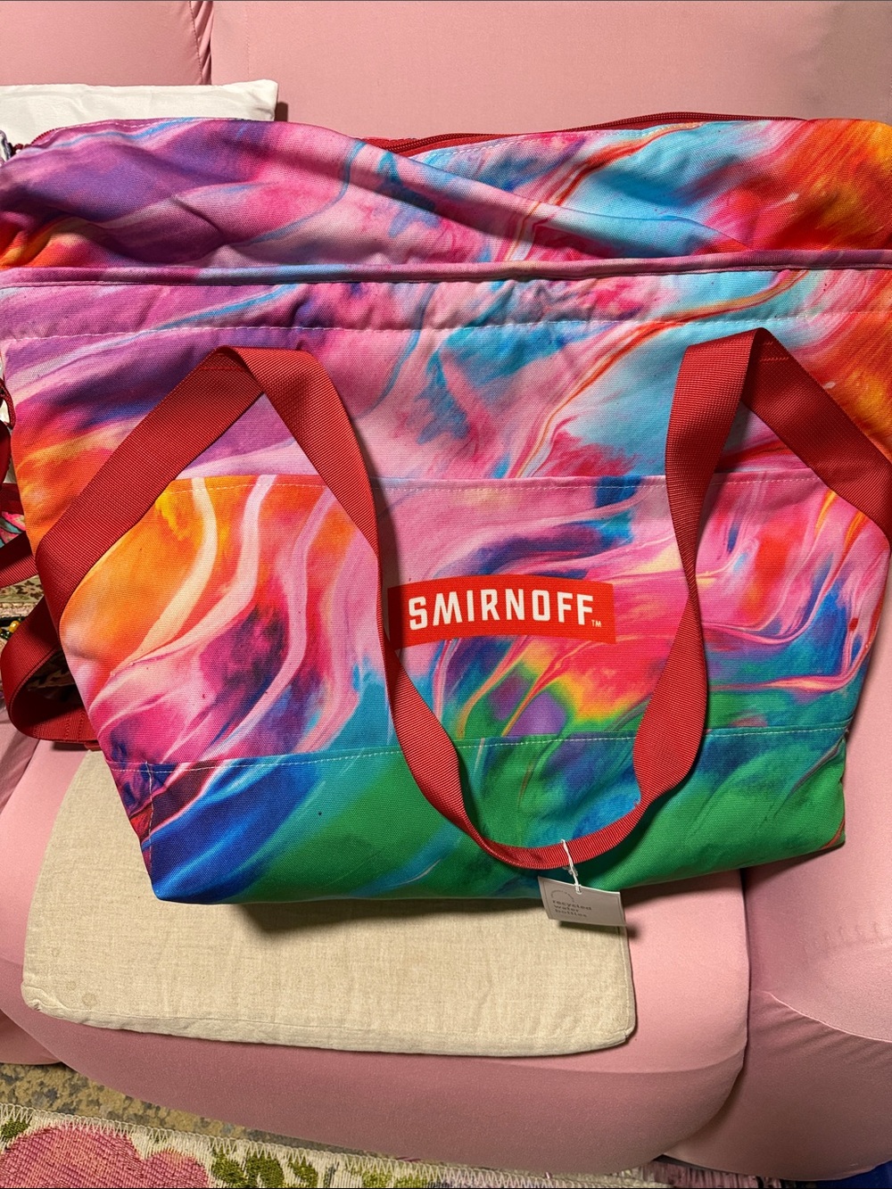 Smirnoff Multicolor Tie-Dye Tote Bag with Red Straps